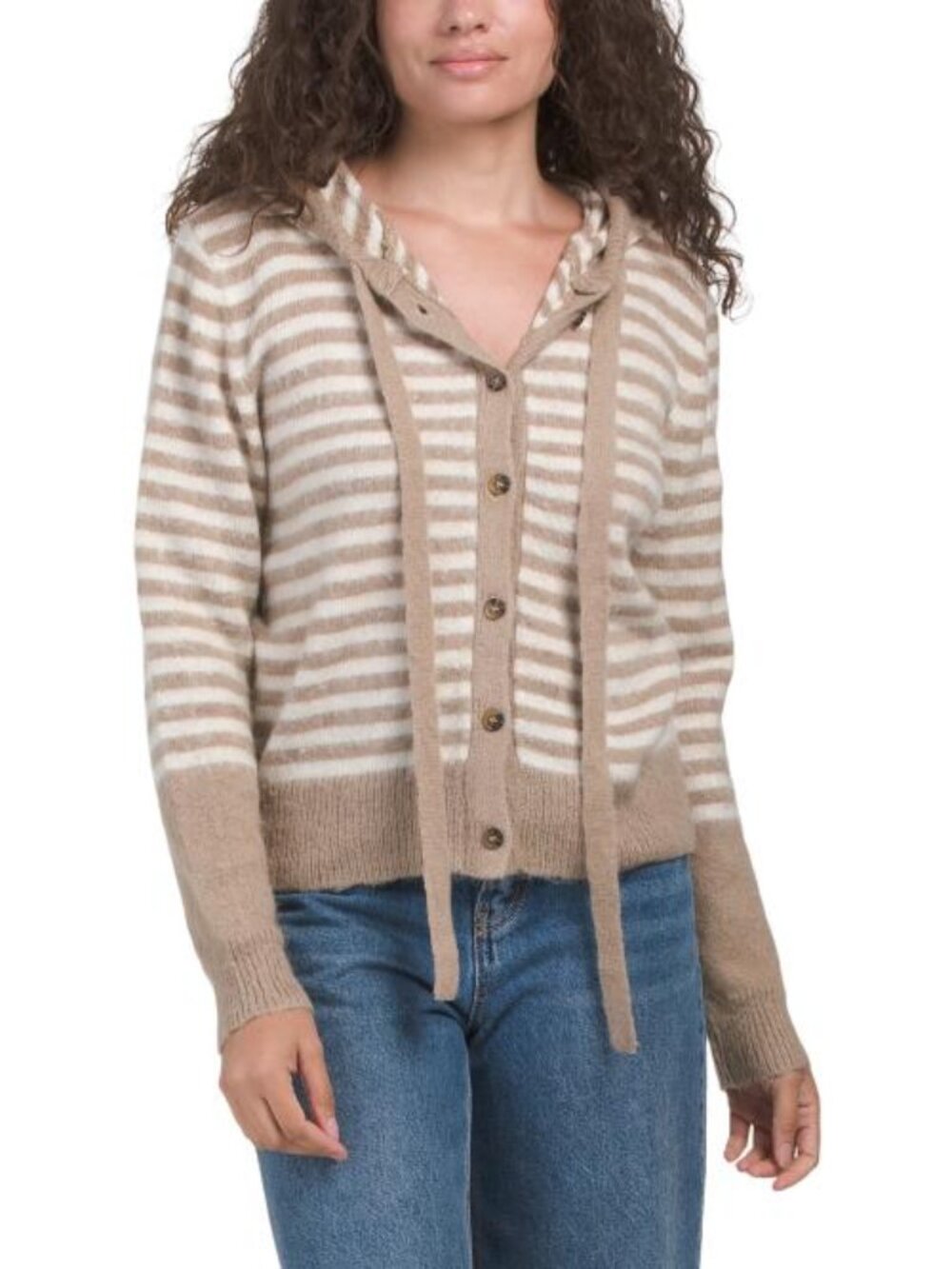 AUREUM Striped Hooded Cardigan